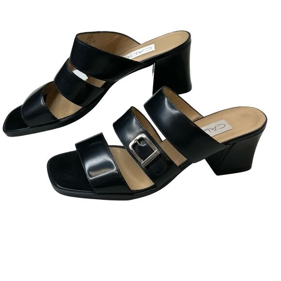 CALICO Black Leather Strappy Buckle Mule Sandals Size 7.5 - Picture 1 of 16